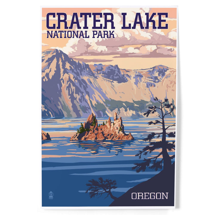 Crater Lake National Park, Oregon, Shoreline and Sunset, Painterly Series, Art & Giclee Prints - Lantern Press