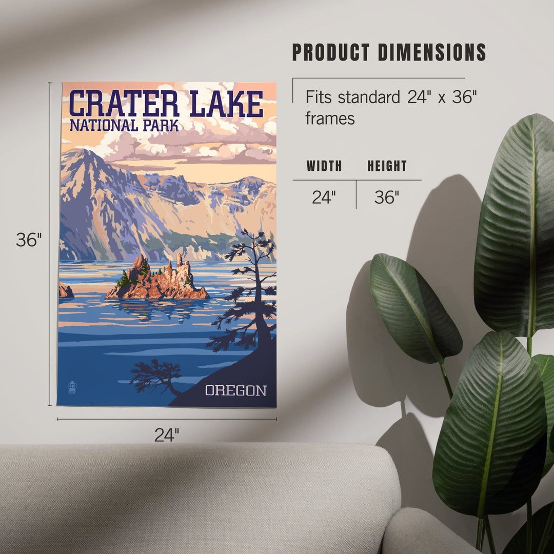 Crater Lake National Park, Oregon, Shoreline and Sunset, Painterly Series, Art & Giclee Prints - Lantern Press