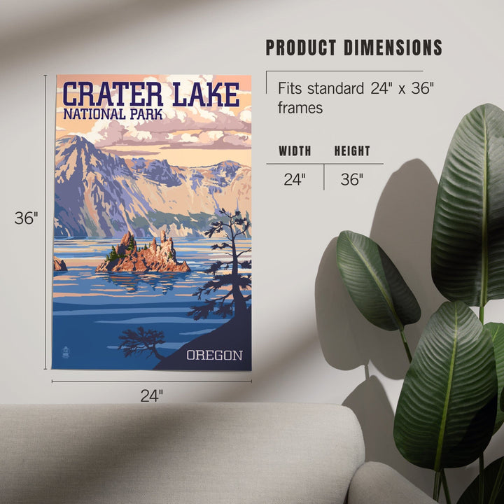 Crater Lake National Park, Oregon, Shoreline and Sunset, Painterly Series, Art & Giclee Prints - Lantern Press
