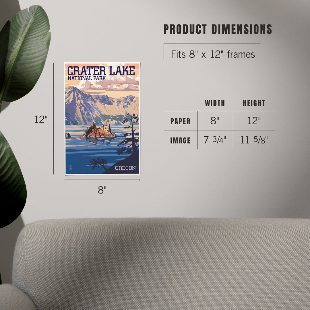 Crater Lake National Park, Oregon, Shoreline and Sunset, Painterly Series, Art & Giclee Prints - Lantern Press