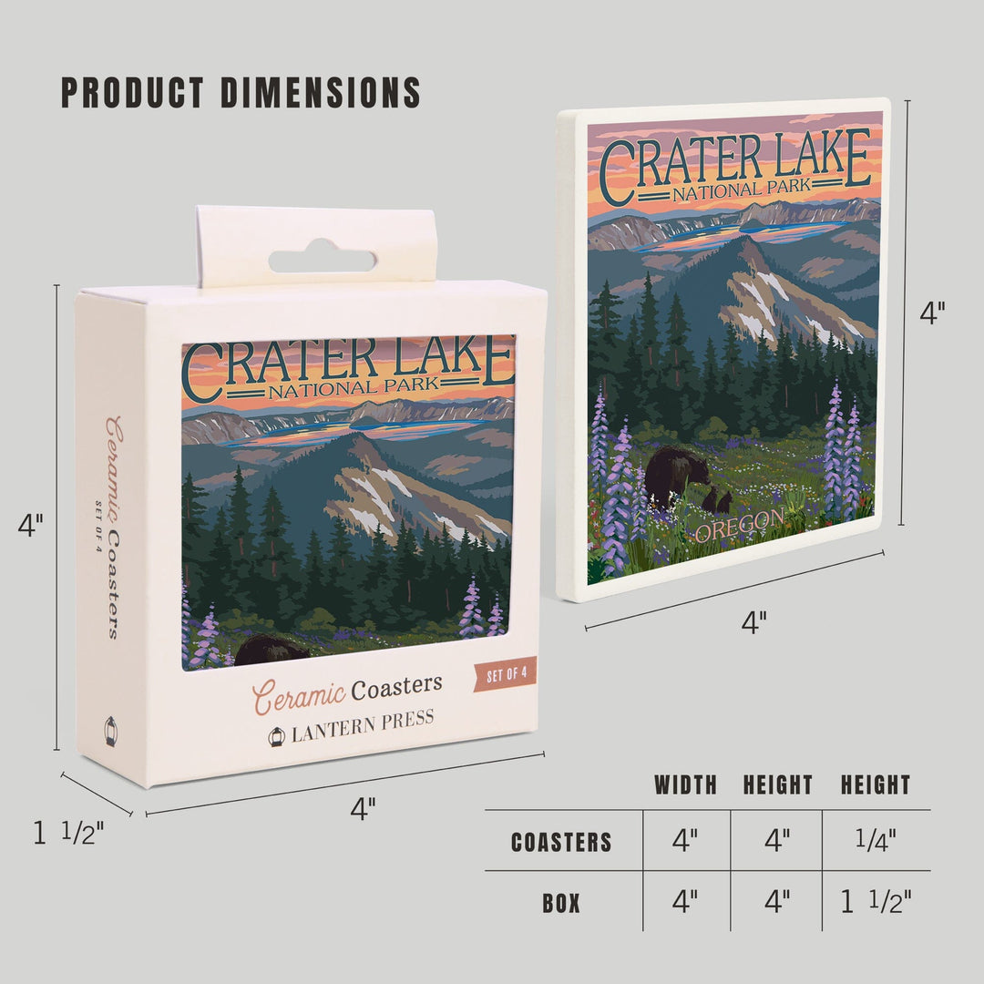 Crater Lake National Park, Oregon, Spring Flowers and Bear Family, Coasters Coasters Lantern Press