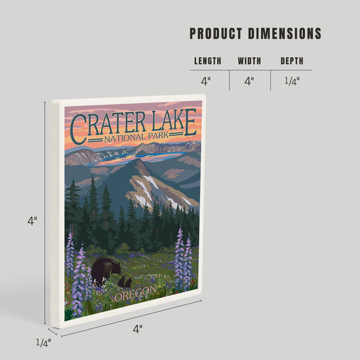 Crater Lake National Park, Oregon, Spring Flowers and Bear Family, Coasters Coasters Lantern Press