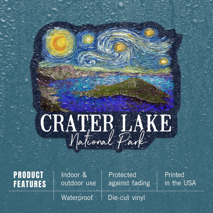 Crater Lake National Park, Oregon, Starry Night National Park Series, Contour, Lantern Press Artwork, Vinyl Sticker - Lantern Press