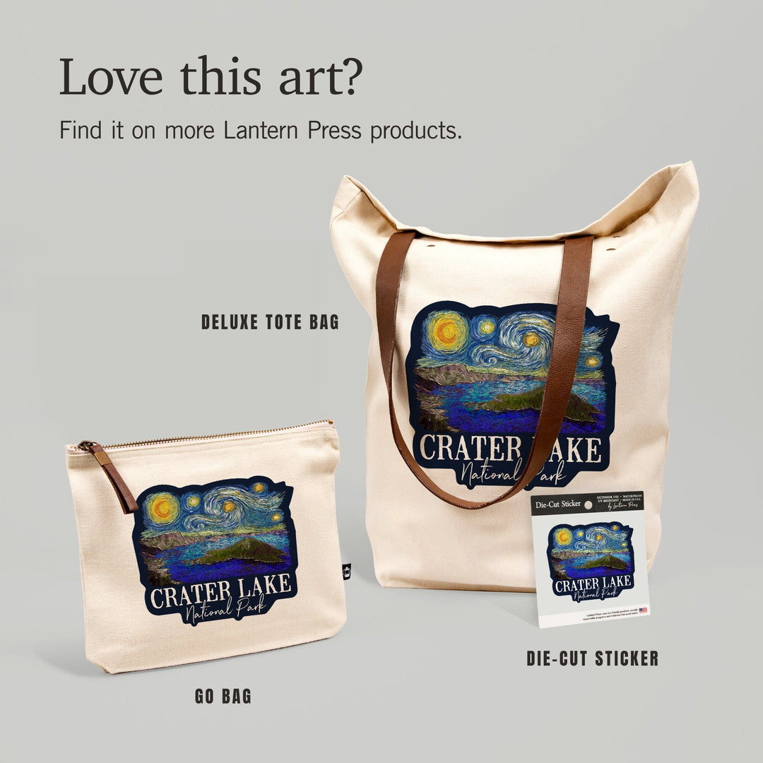 Crater Lake National Park, Oregon, Starry Night National Park Series, Contour, Lantern Press Artwork, Vinyl Sticker - Lantern Press