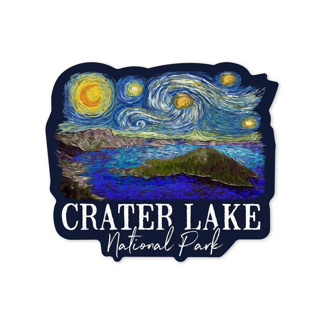 Crater Lake National Park, Oregon, Starry Night National Park Series, Contour, Lantern Press Artwork, Vinyl Sticker - Lantern Press