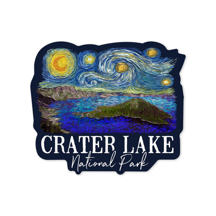 Crater Lake National Park, Oregon, Starry Night National Park Series, Contour, Lantern Press Artwork, Vinyl Sticker - Lantern Press