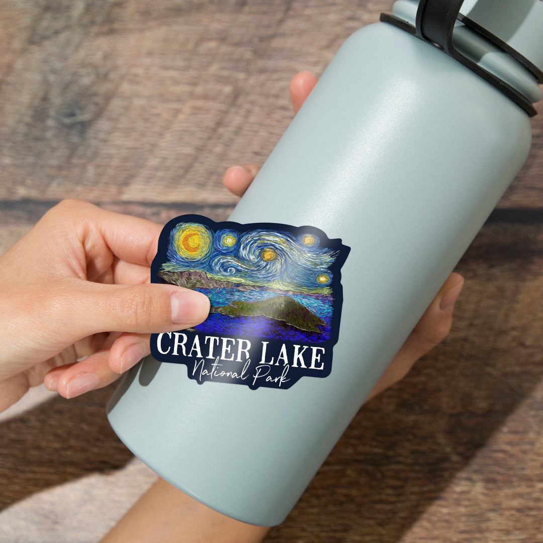 Crater Lake National Park, Oregon, Starry Night National Park Series, Contour, Lantern Press Artwork, Vinyl Sticker - Lantern Press