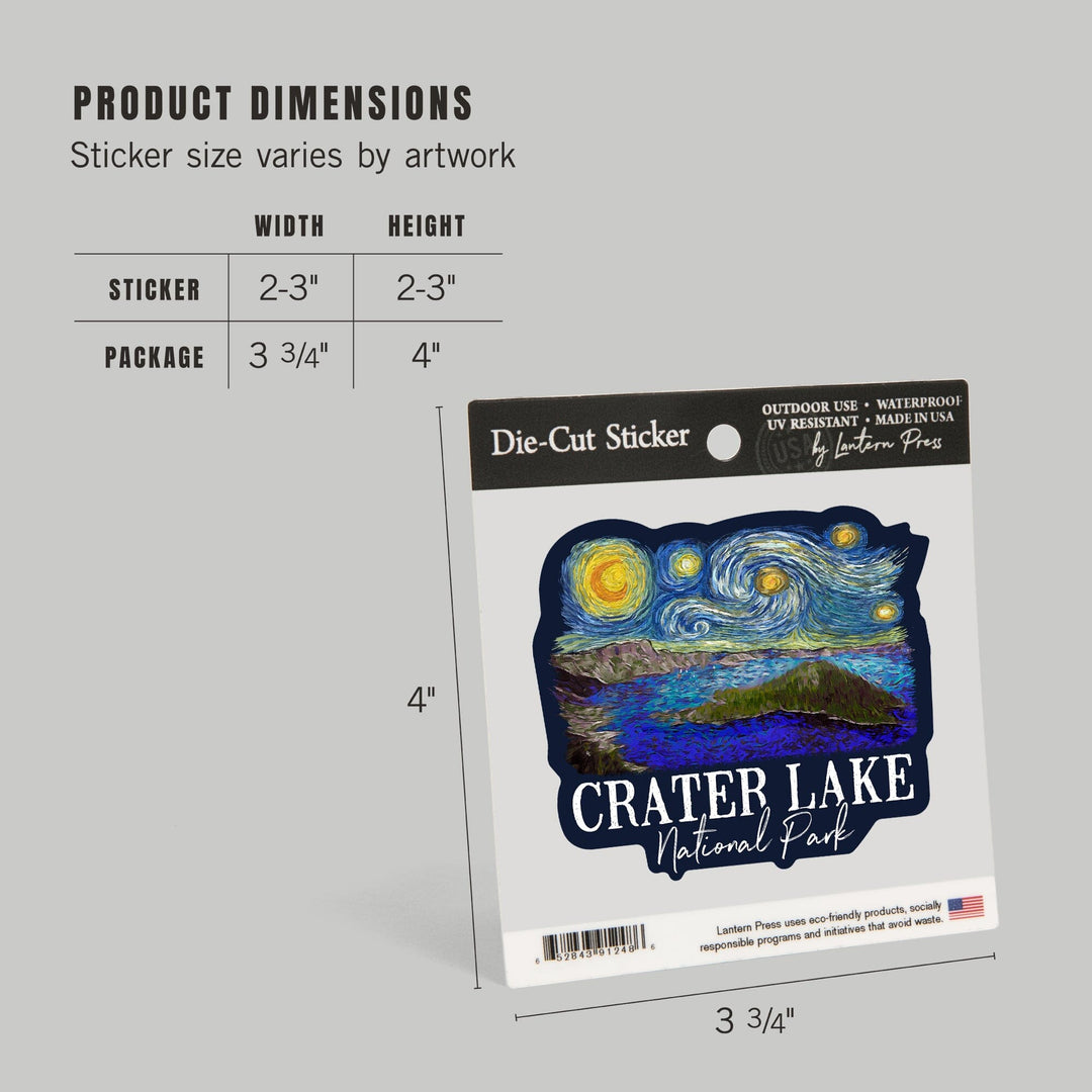 Crater Lake National Park, Oregon, Starry Night National Park Series, Contour, Lantern Press Artwork, Vinyl Sticker - Lantern Press
