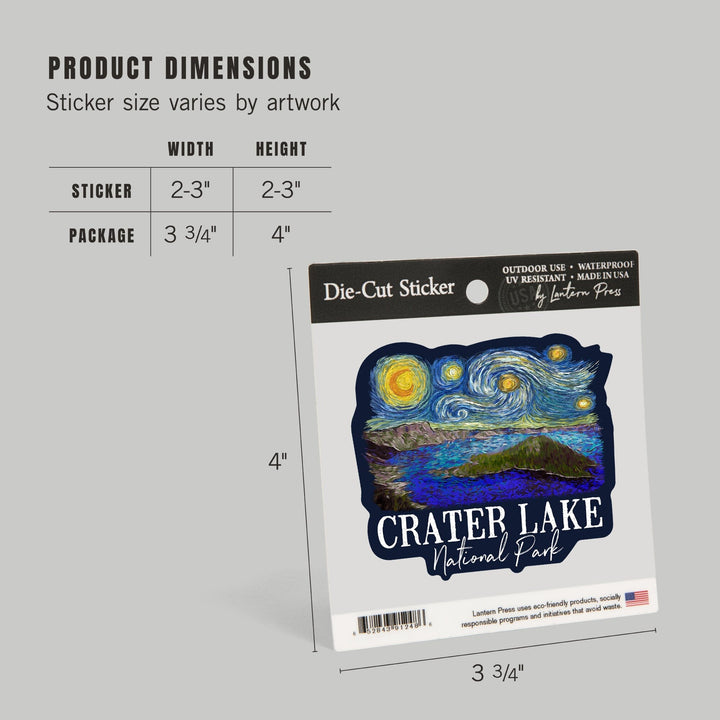 Crater Lake National Park, Oregon, Starry Night National Park Series, Contour, Lantern Press Artwork, Vinyl Sticker - Lantern Press