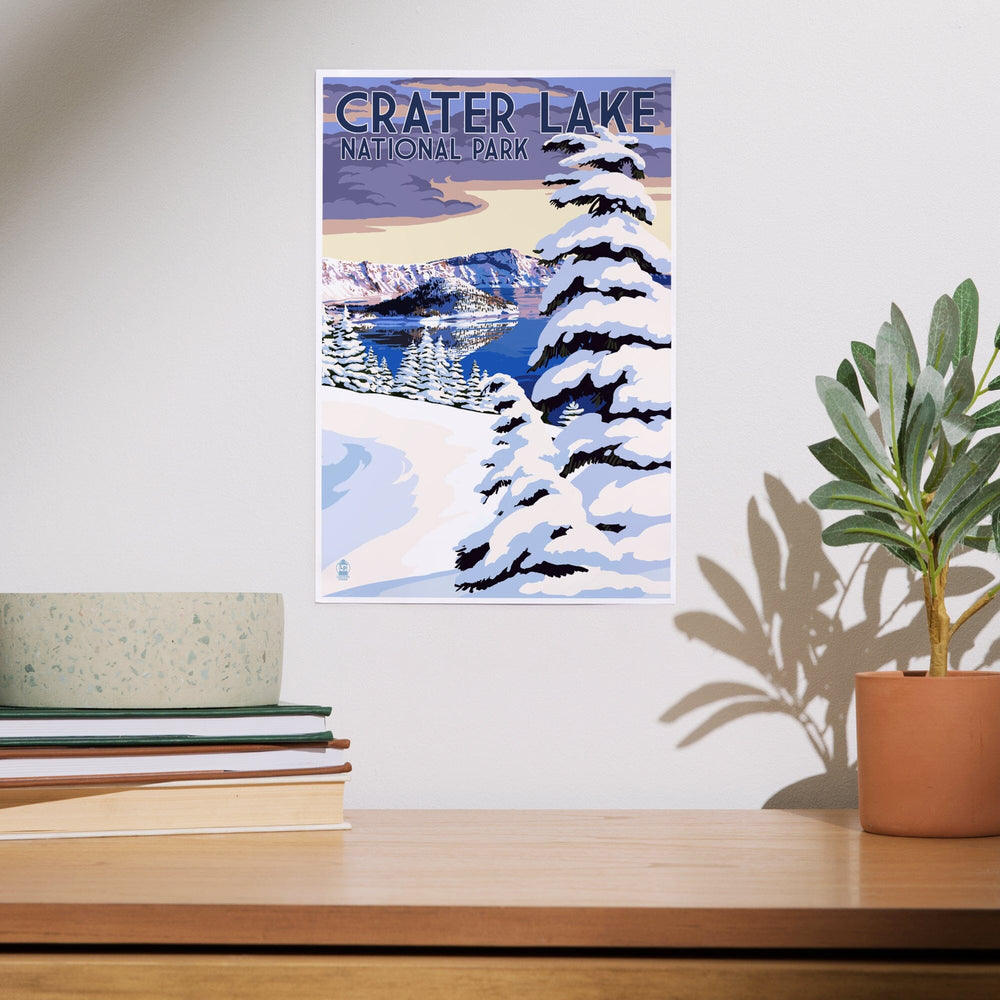 Crater Lake National Park, Oregon, Winter Scene, Painterly Series, Art & Giclee Prints - Lantern Press