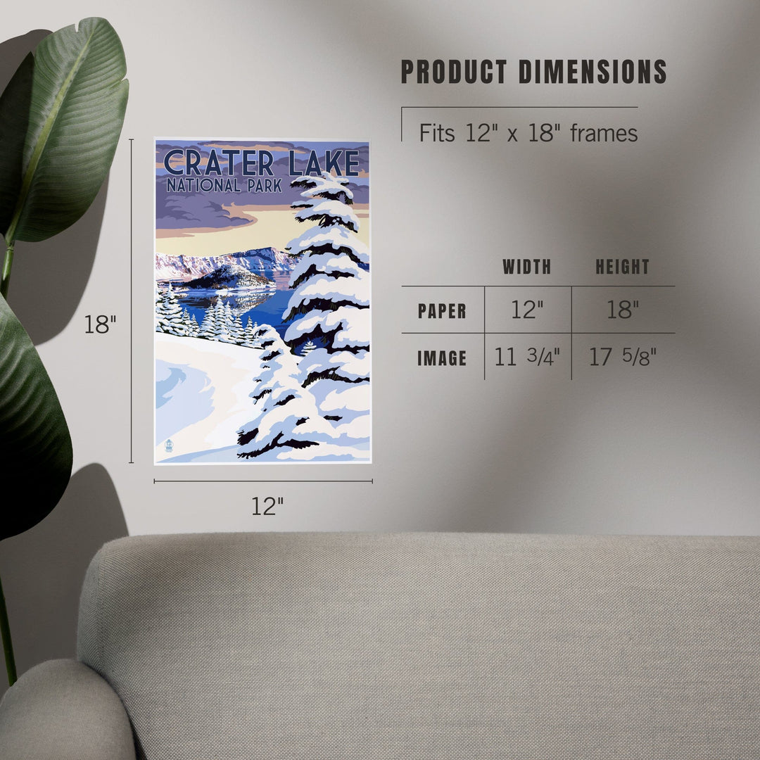 Crater Lake National Park, Oregon, Winter Scene, Painterly Series, Art & Giclee Prints - Lantern Press