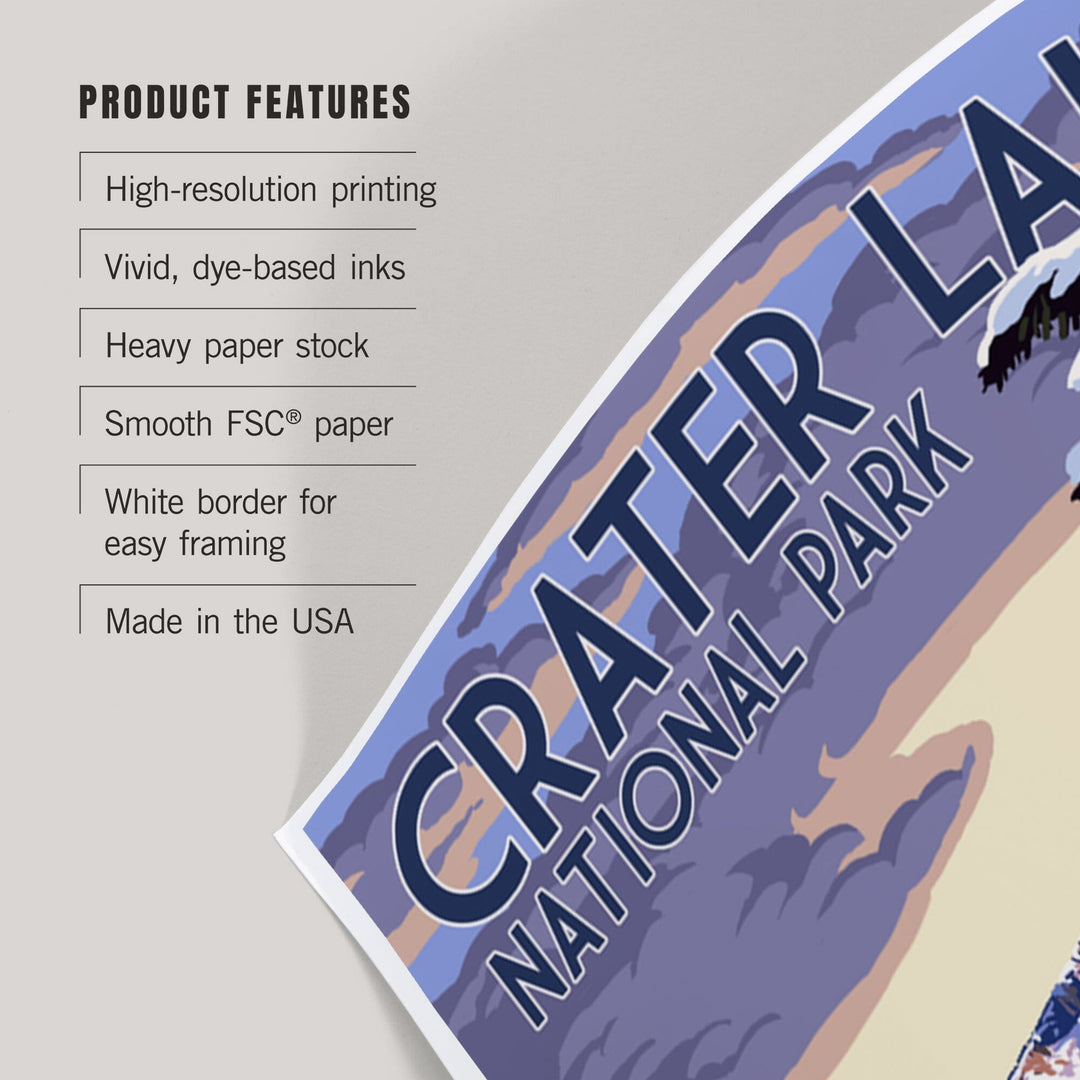 Crater Lake National Park, Oregon, Winter Scene, Painterly Series, Art & Giclee Prints - Lantern Press
