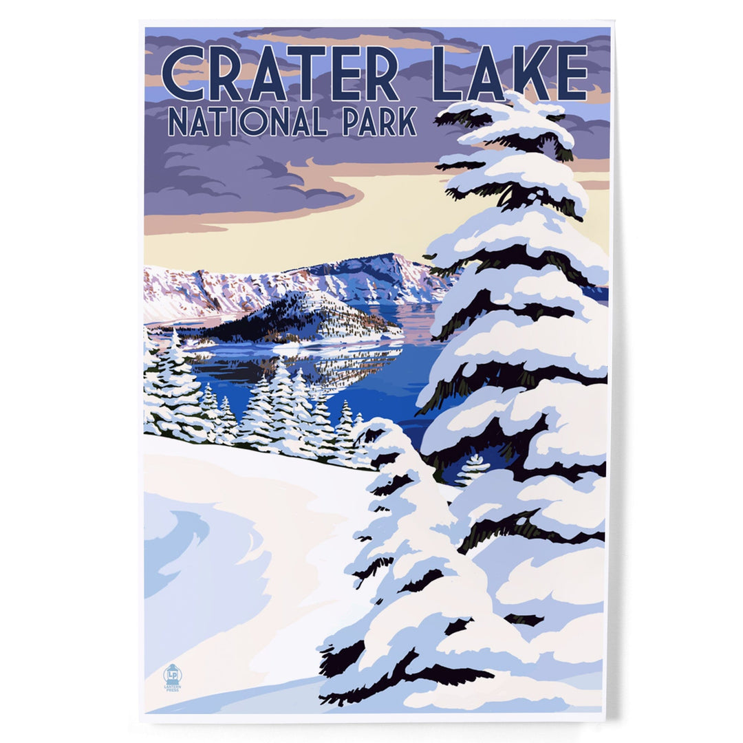 Crater Lake National Park, Oregon, Winter Scene, Painterly Series, Art & Giclee Prints - Lantern Press