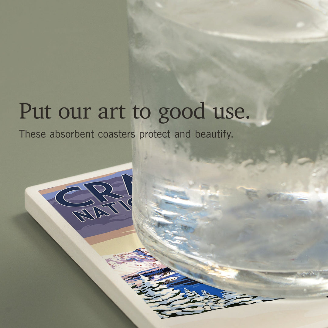 Crater Lake National Park, Oregon, Winter Scene, Painterly Series, Coasters Coasters Lantern Press