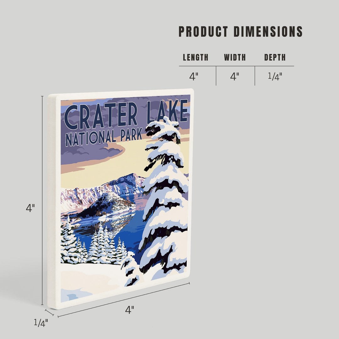 Crater Lake National Park, Oregon, Winter Scene, Painterly Series, Coasters Coasters Lantern Press