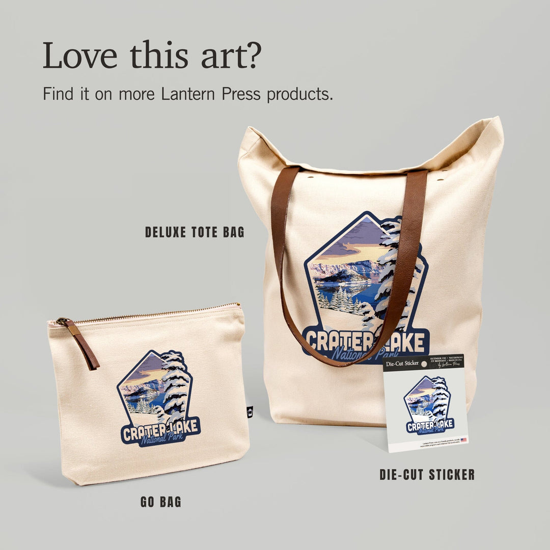 Crater Lake National Park, Oregon, Winter Scene, Painterly Series, Contour, Lantern Press Artwork, Vinyl Sticker - Lantern Press