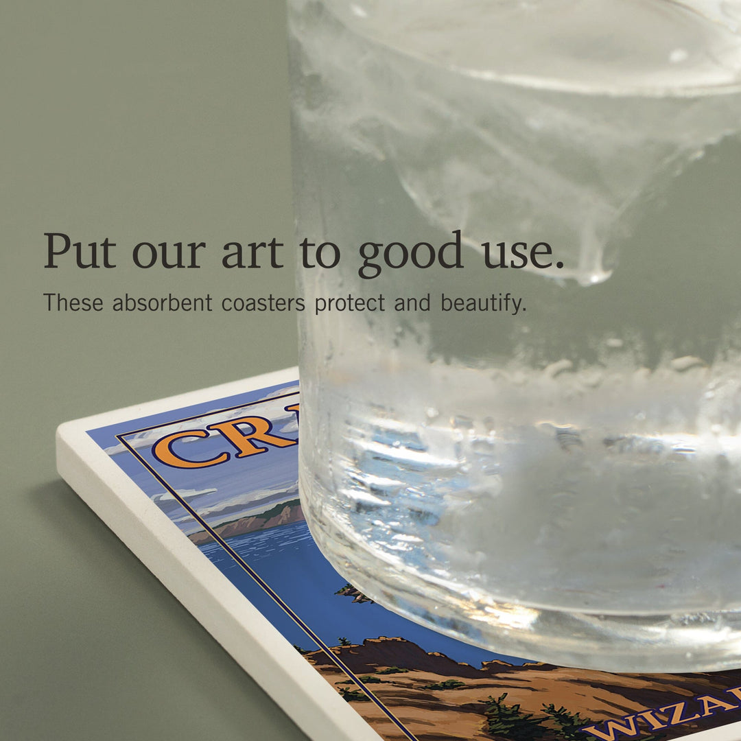 Crater Lake, Oregon, Wizard Island View, Coasters Coasters Lantern Press