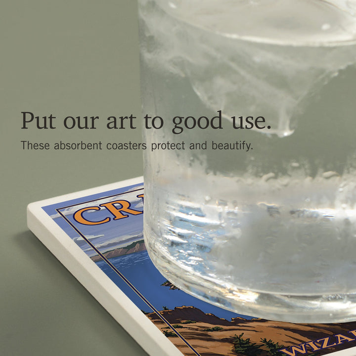 Crater Lake, Oregon, Wizard Island View, Coasters Coasters Lantern Press