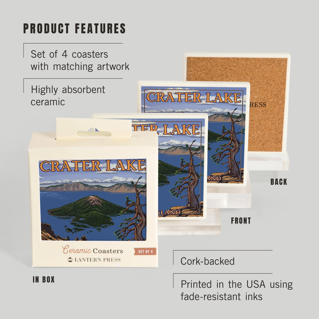 Crater Lake, Oregon, Wizard Island View, Coasters Coasters Lantern Press