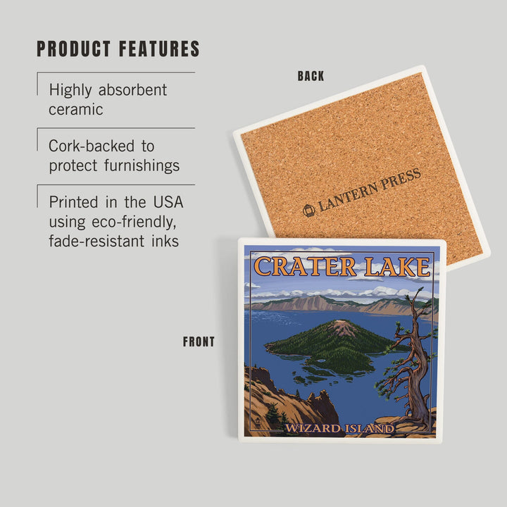 Crater Lake, Oregon, Wizard Island View, Coasters Coasters Lantern Press