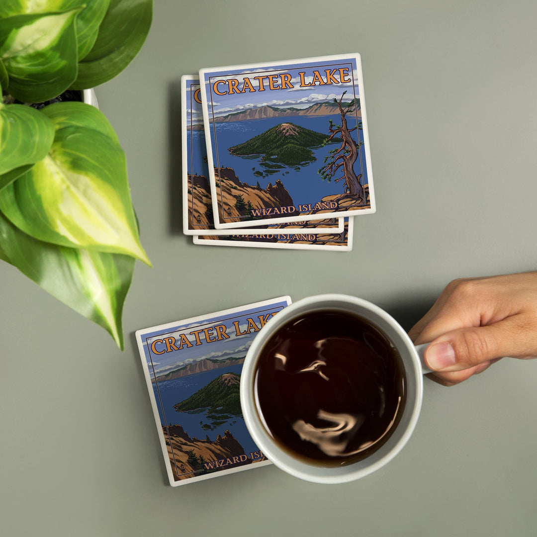 Crater Lake, Oregon, Wizard Island View, Coasters Coasters Lantern Press