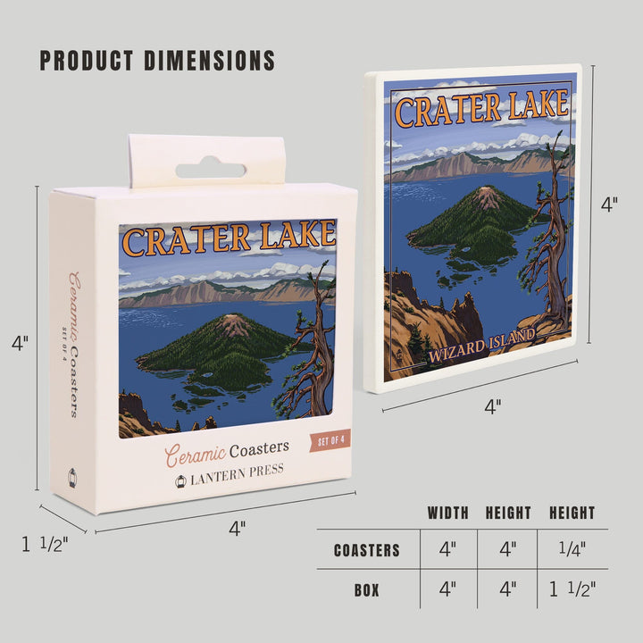 Crater Lake, Oregon, Wizard Island View, Coasters Coasters Lantern Press