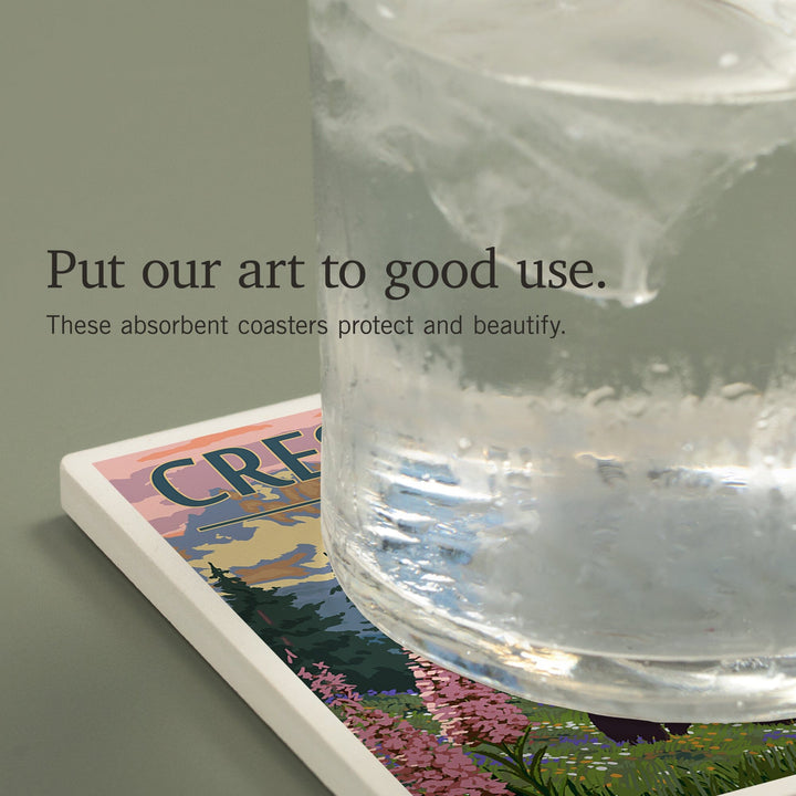 Crested Butte, Colorado, Bear and Cubs with Flowers, Coasters Coasters Lantern Press