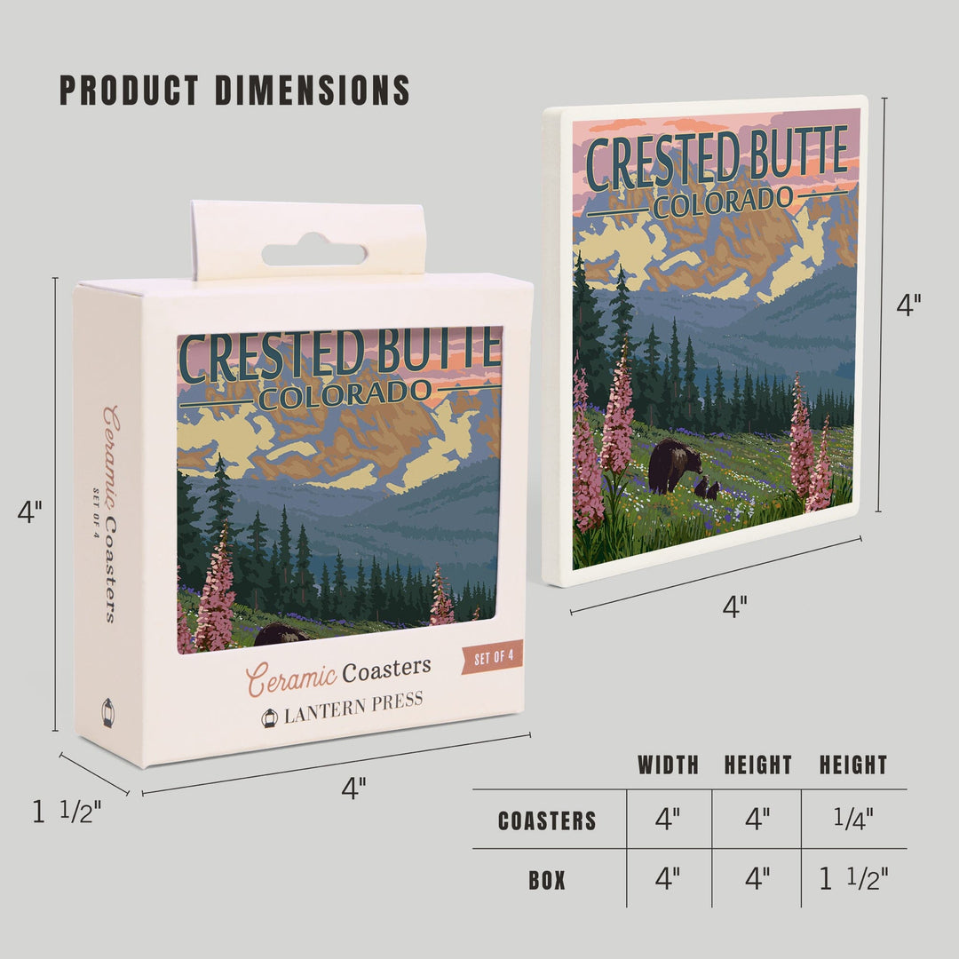 Crested Butte, Colorado, Bear and Cubs with Flowers, Coasters Coasters Lantern Press