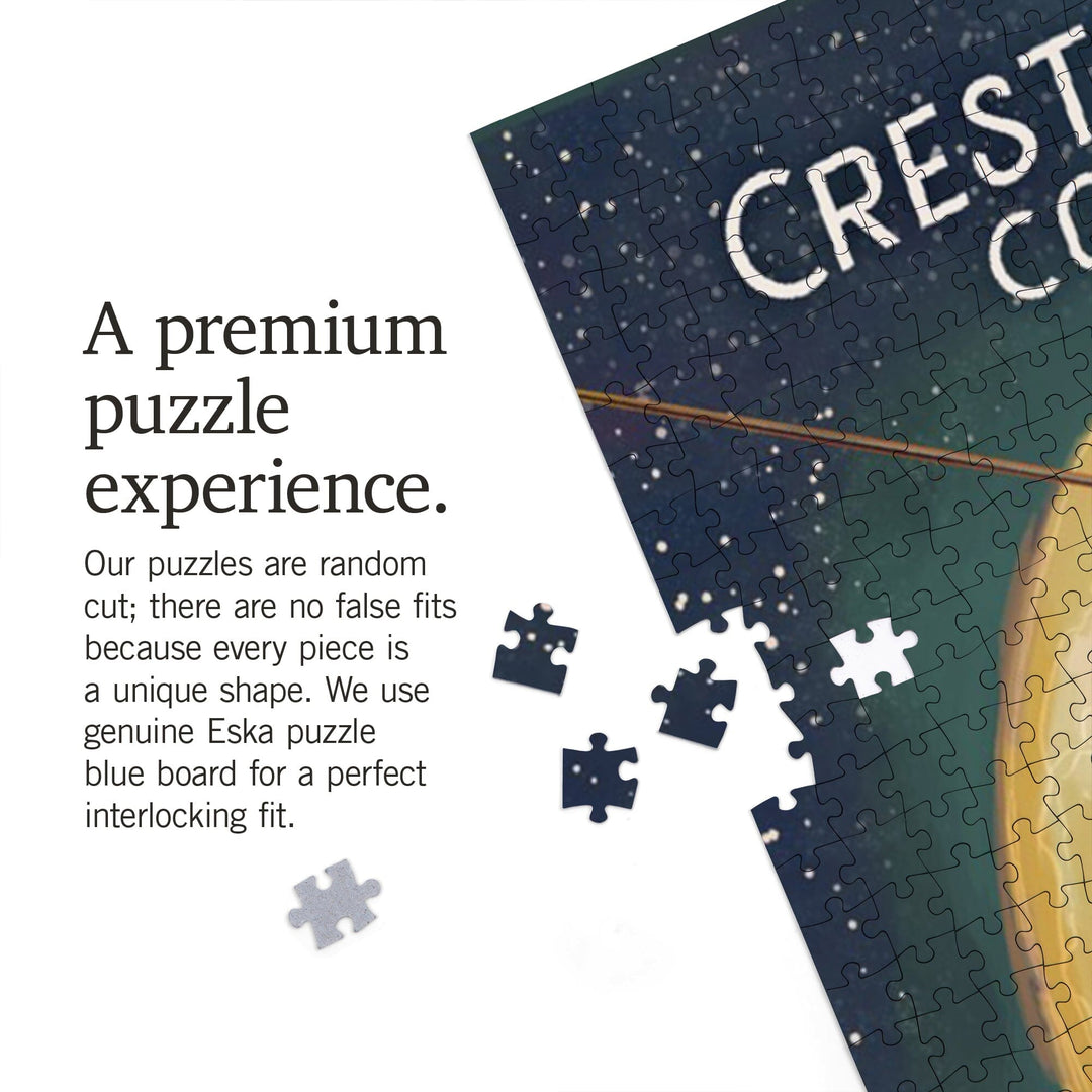Crested Butte, Colorado, Ski Lift and Full Moon, V2, Jigsaw Puzzle - Lantern Press