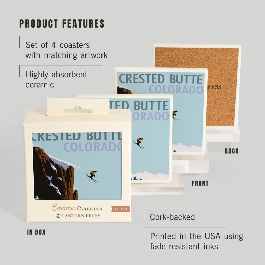 Crested Butte, Colorado, Skier Jumping, Coasters Coasters Lantern Press