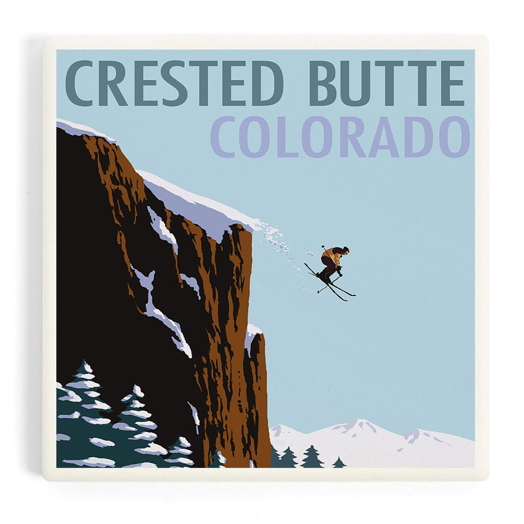 Crested Butte, Colorado, Skier Jumping, Coasters Coasters Lantern Press Coaster