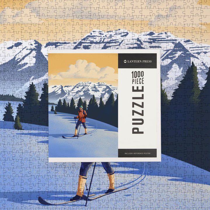 Cross Country Skier, Litho, Jigsaw Puzzle - Lantern Press