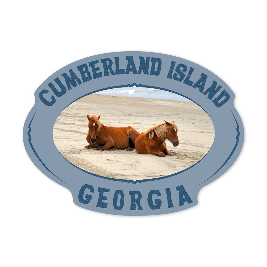Cumberland Island, Georgia, Wild Horses on Beach, Contour, Vinyl Sticker - Lantern Press