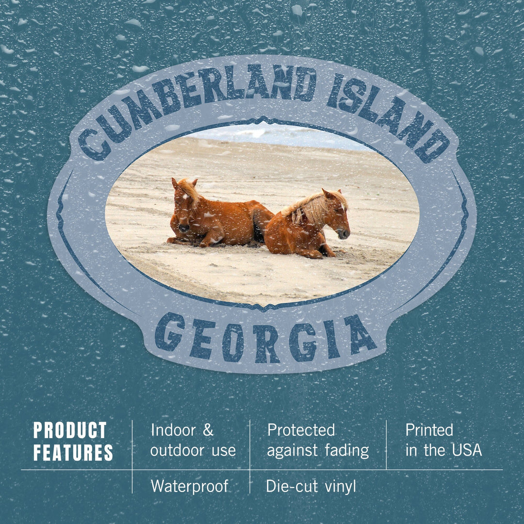 Cumberland Island, Georgia, Wild Horses on Beach, Contour, Vinyl Sticker - Lantern Press
