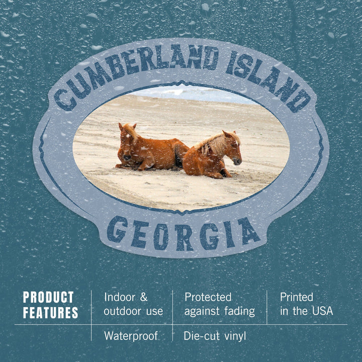 Cumberland Island, Georgia, Wild Horses on Beach, Contour, Vinyl Sticker - Lantern Press