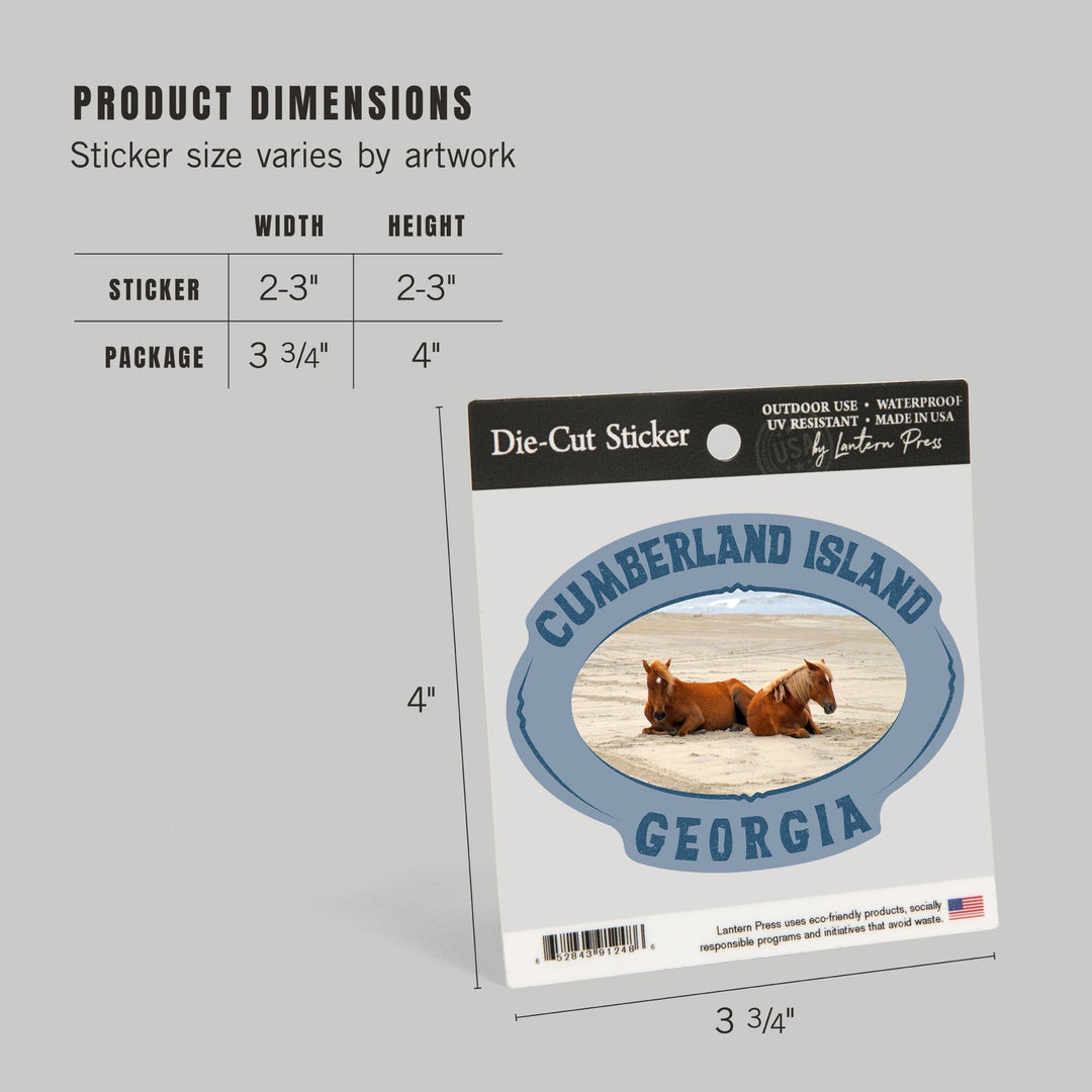 Cumberland Island, Georgia, Wild Horses on Beach, Contour, Vinyl Sticker - Lantern Press