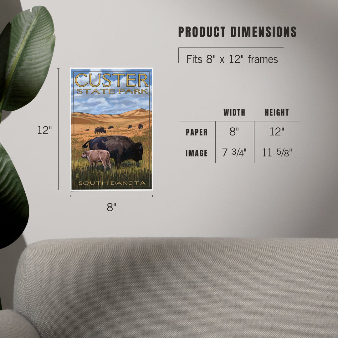 Custer Park, South Dakota, Buffalo Herd and Calf, Art & Giclee Prints - Lantern Press