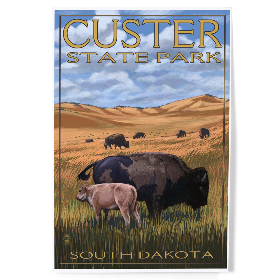 Custer Park, South Dakota, Buffalo Herd and Calf, Art & Giclee Prints - Lantern Press