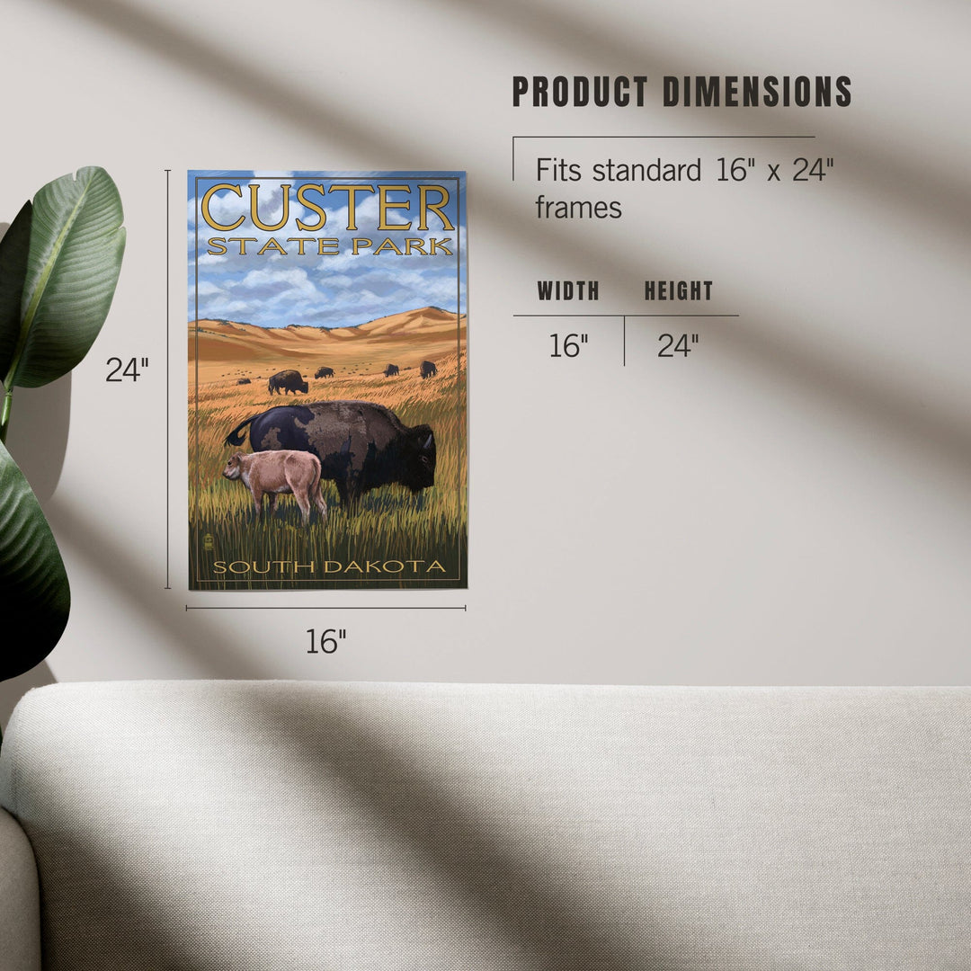 Custer Park, South Dakota, Buffalo Herd and Calf, Art & Giclee Prints - Lantern Press