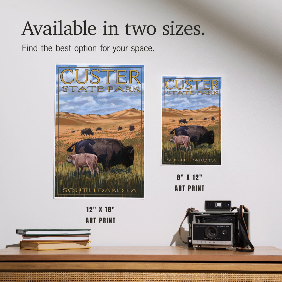 Custer Park, South Dakota, Buffalo Herd and Calf, Art & Giclee Prints - Lantern Press