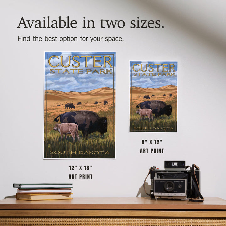 Custer Park, South Dakota, Buffalo Herd and Calf, Art & Giclee Prints - Lantern Press