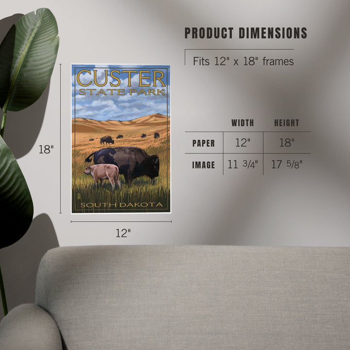 Custer Park, South Dakota, Buffalo Herd and Calf, Art & Giclee Prints - Lantern Press