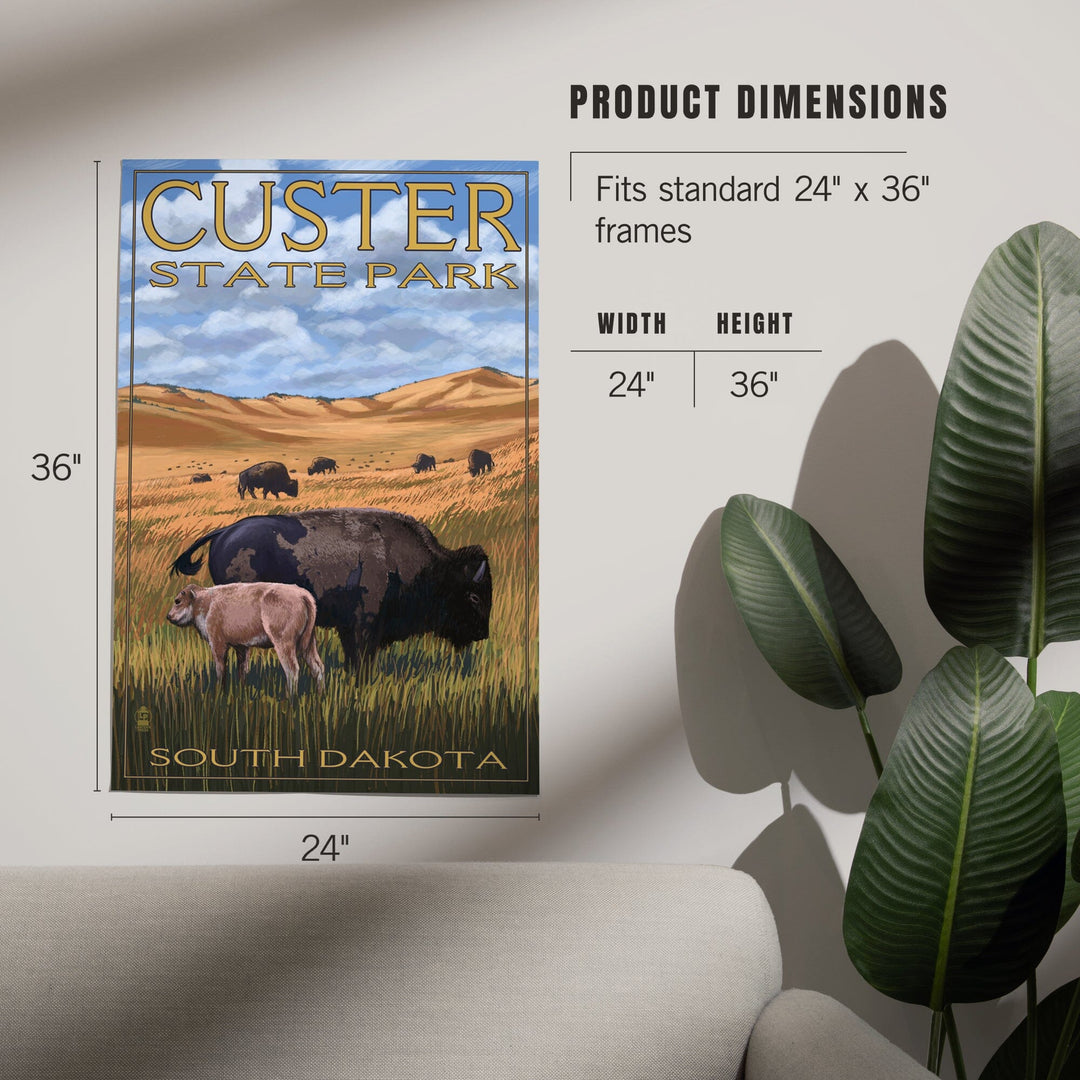 Custer Park, South Dakota, Buffalo Herd and Calf, Art & Giclee Prints - Lantern Press