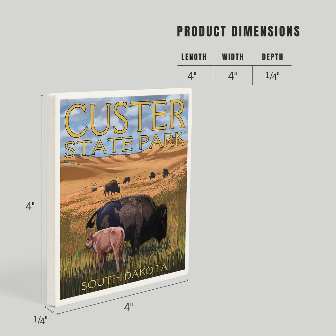 Custer Park, South Dakota, Buffalo Herd and Calf, Coasters Coasters Lantern Press