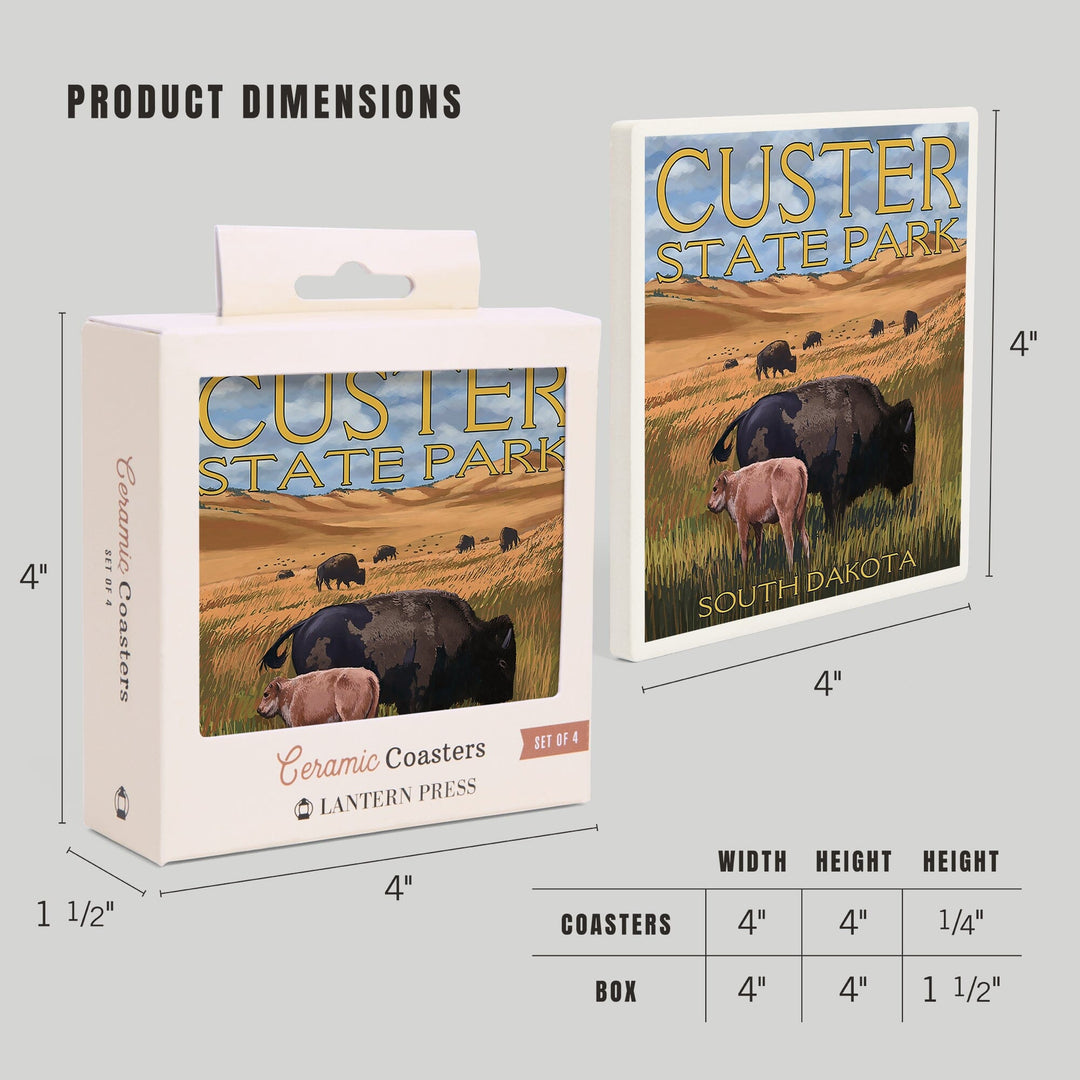 Custer Park, South Dakota, Buffalo Herd and Calf, Coasters Coasters Lantern Press