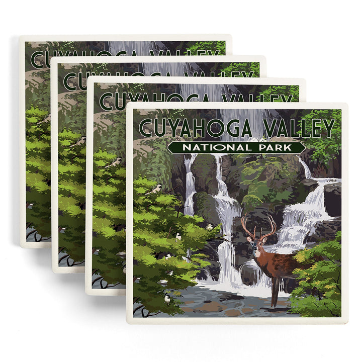 Cuyahoga Valley National Park, Ohio, Deer and Falls, Coasters Coasters Lantern Press