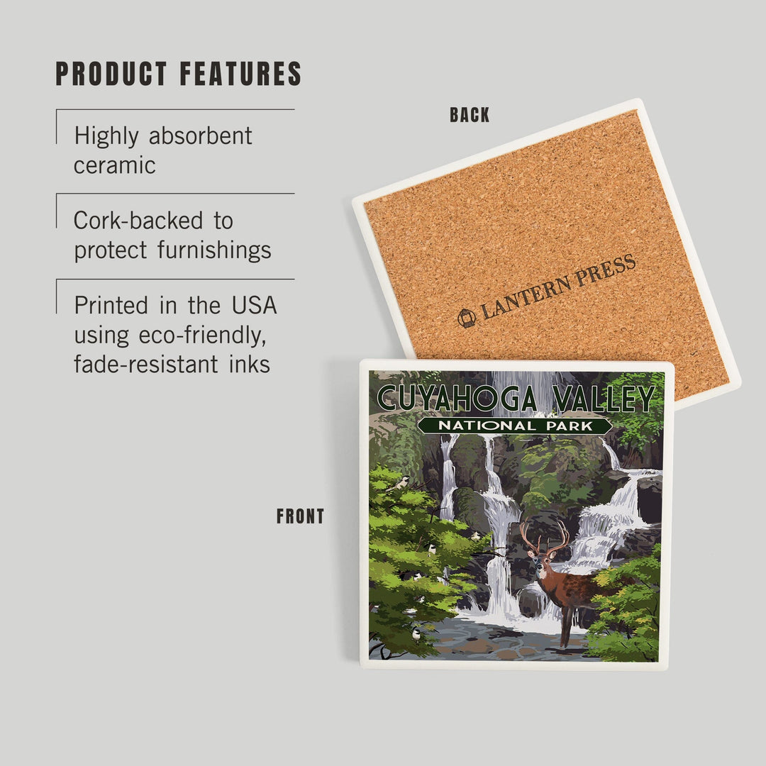 Cuyahoga Valley National Park, Ohio, Deer and Falls, Coasters Coasters Lantern Press