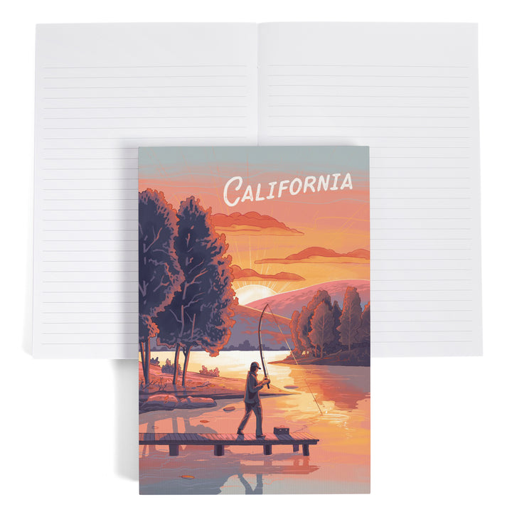 Lined 6x9 Journal, California, This is Living, Fishing, Lay Flat, 193 Pages, FSC paper
