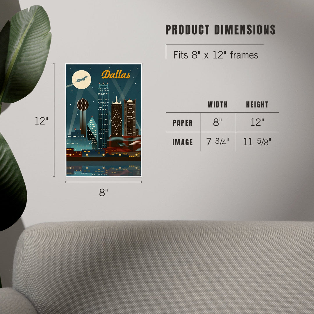 Dallas, Texas, Retro Skyline, Art & Giclee Prints - Lantern Press