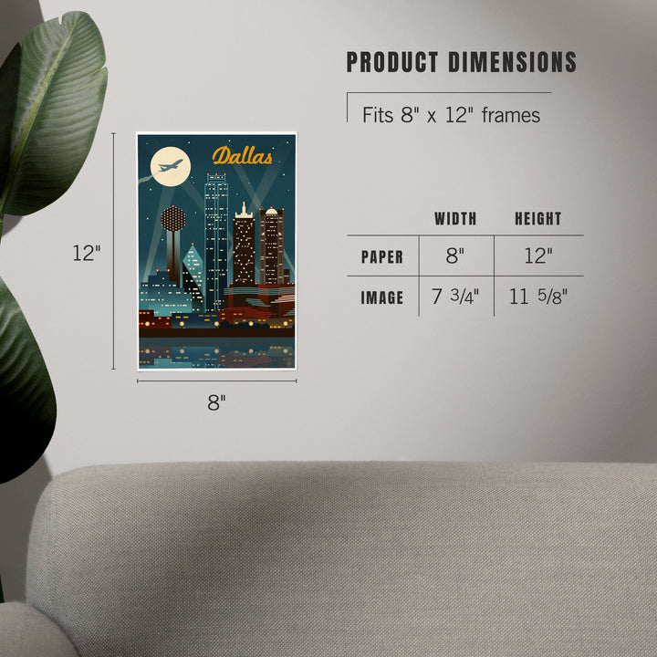 Dallas, Texas, Retro Skyline, Art & Giclee Prints - Lantern Press